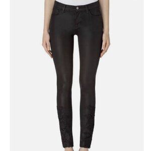 J Brand 811 Black Coated Skinny Jeans with Lace/Crochet Detail (29)